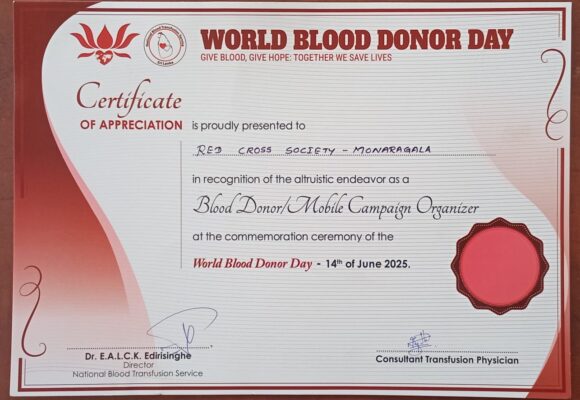 Sri Lanka Red Cross Society Recognized for Lifesaving Contributions at National Ceremony for World Blood Donor Day 2025